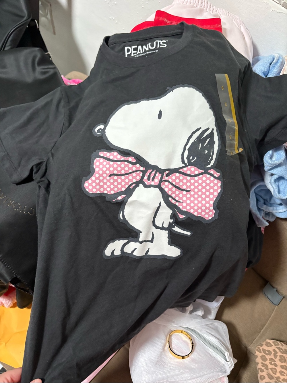 Peanuts Black Graphic Tee with White Logo